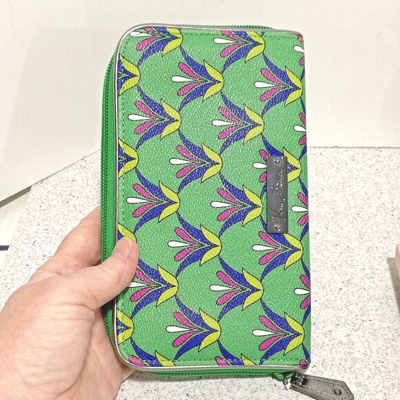 Vera Bradley Wallet Zip Around Accordion Style Green Blue Pink Unique Geometric - Picture 4 of 6